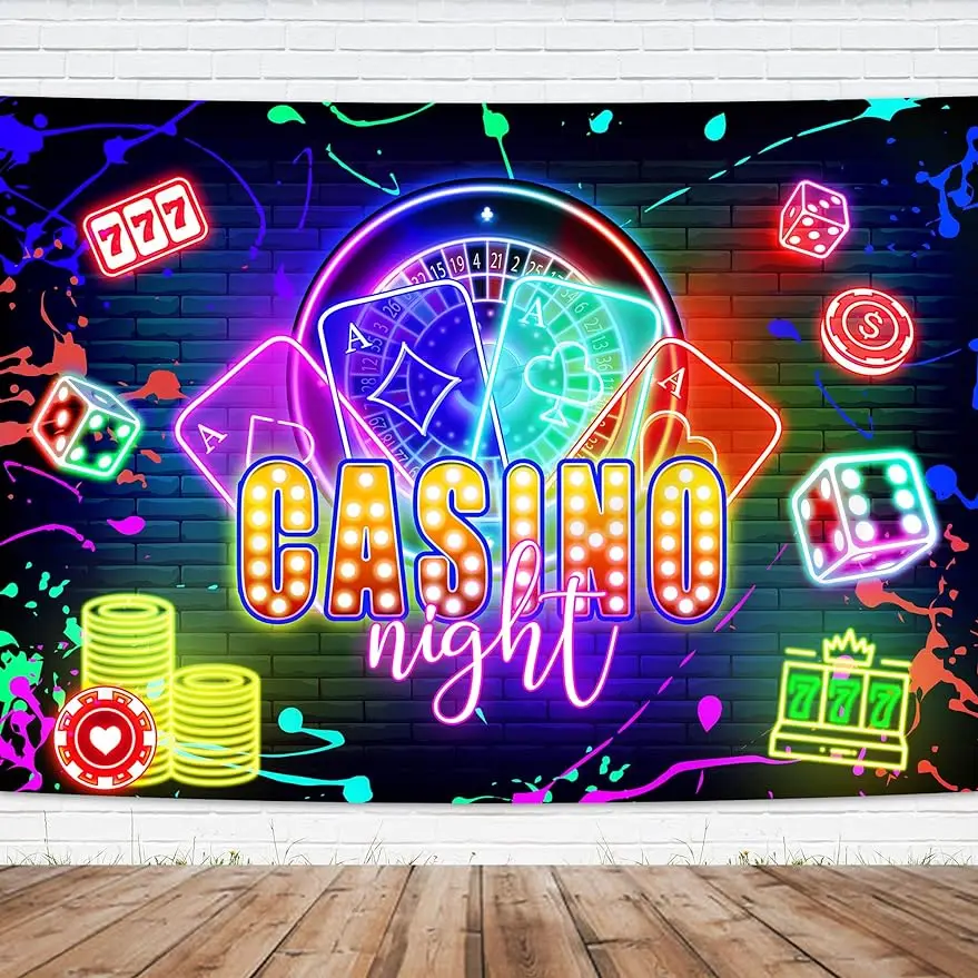 Casino Night Theme poker Neon Game Time Men Glow in Dark Brick Wall birthday party photo background photography backdrop studio