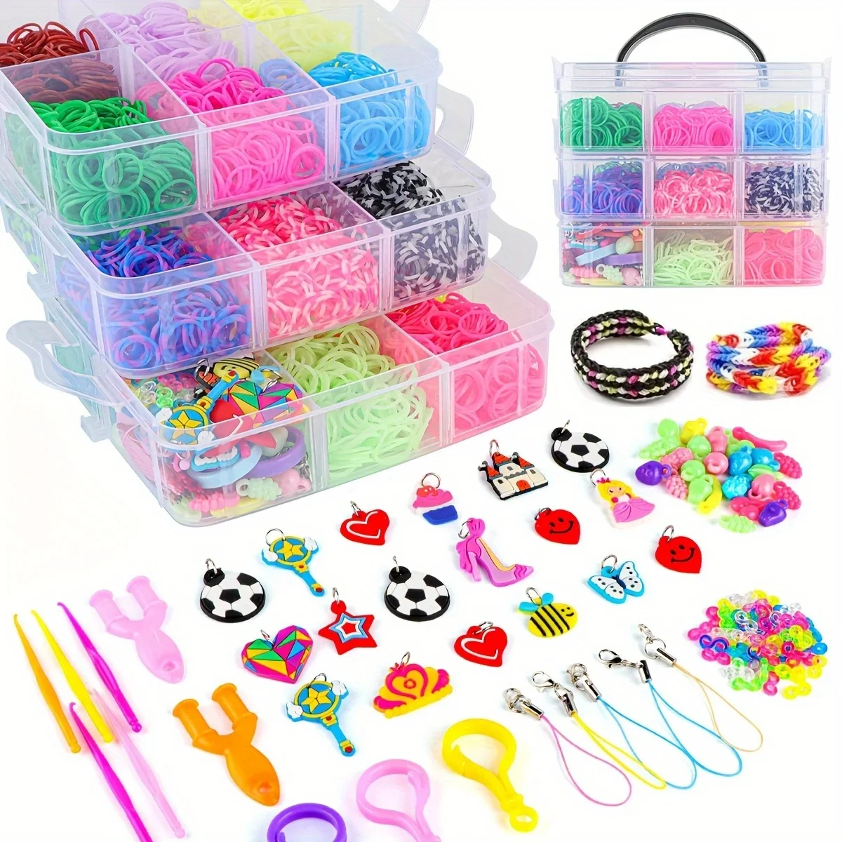 5000pcs DIY Rubber Band Set Three Layers of Multi-Color Rubber Bands Accessories Perfect Holiday Gift Rubber Bands for Bracelets