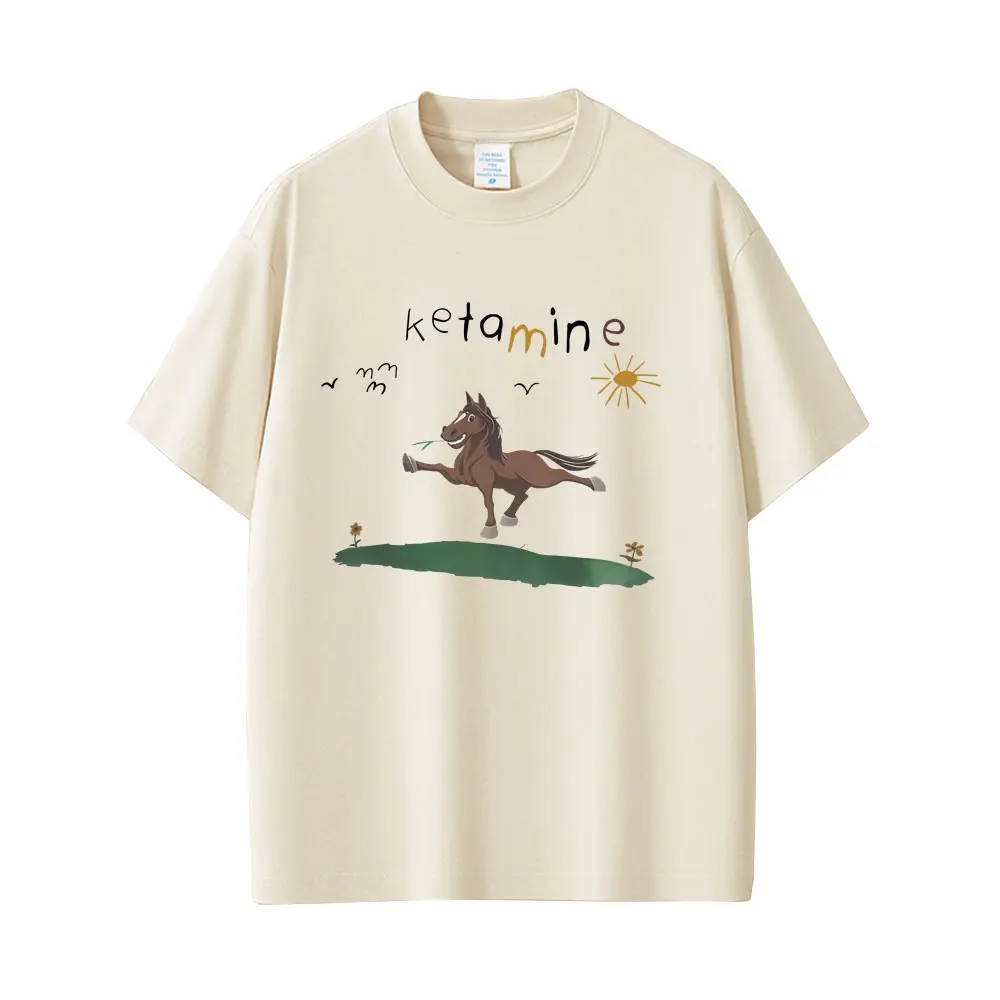 Funny Ketamine Horse Meme Graphic T Shirts Men Women Fashion Casual Humor T-shirt Male 100% Cotton Oversized T-shirts Streetwear