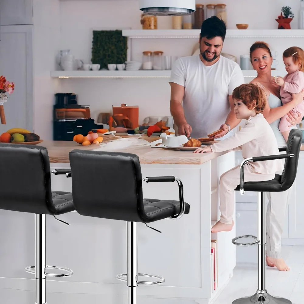 Bar Stools Set of 4, Modern PU Leather Adjustable Swivel Barstool with Back and Arms, Airlift Counter Height Chair for Kitchen