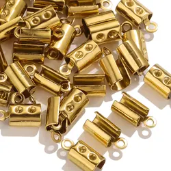 50pcs Stainless Steel pvd plated 18k gold Crimp End Beads Caps Leather Cord Clip Tip Fold Crimp Bead Bracelet DIY Connectors