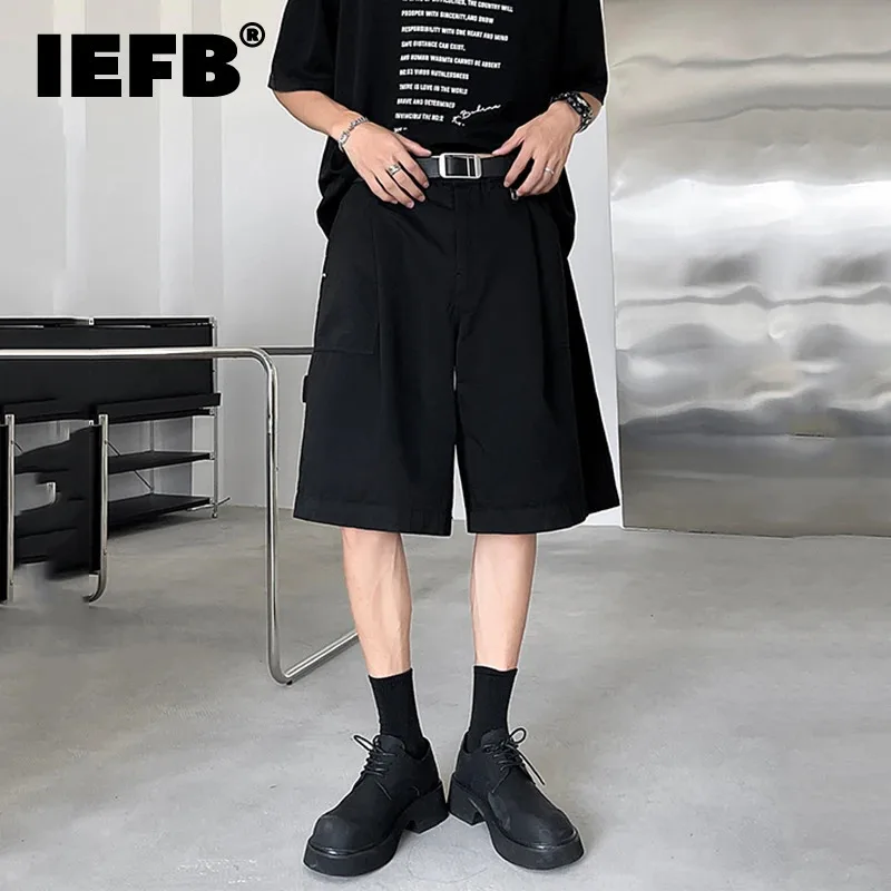 

IEFB American Style Men's Casual Shorts Pockets Solid Color Straight Wide Leg Male Trousers Loose Bottom New Summer 9C6571