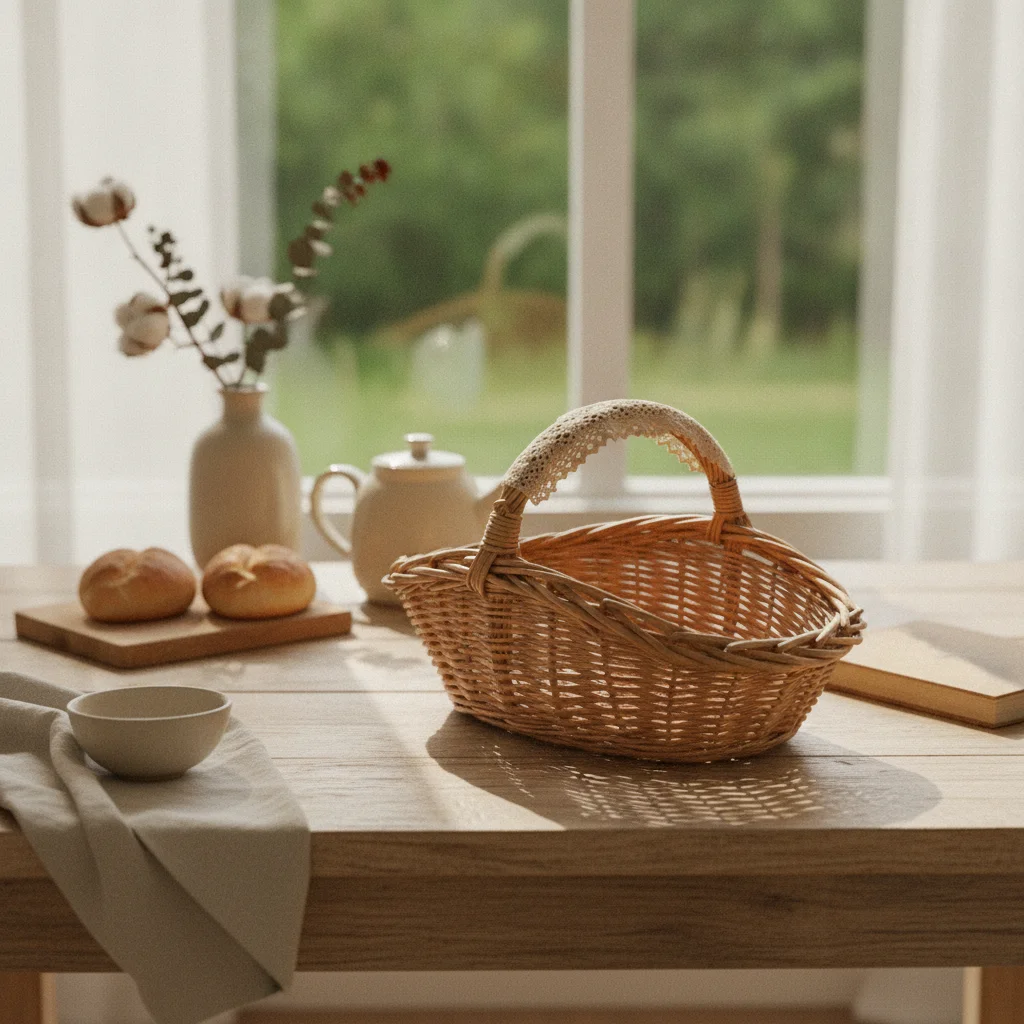 2 Pieces Wicker Storage Basket with Handle Rustic Woven Fruit Basket Versatile Multipurpose for Kitchen, Home Organization