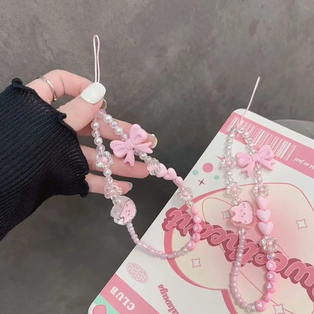 

Candy Colored Butterfly Bow Phone Chain Cartoon Portable Beaded Phone Charm Anti-loss Gift Phone Wrist Strap Phone Accessories