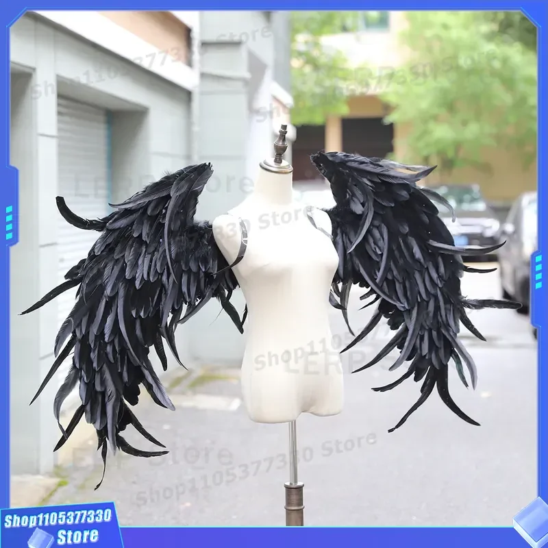 White Feather Angel Wings for Women Photography Props Fairy Costume Devil Horns Wedding Party Show Runway Model Accessories