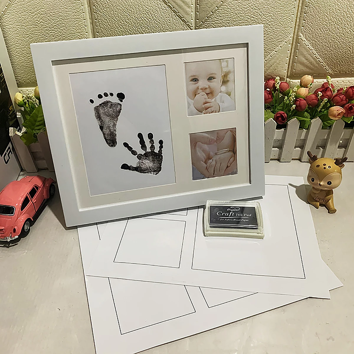 1PC Hand-foot print clay photo frame PP plastic creative baby growth record photo frame