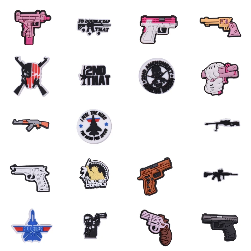 Różowy pistolet Charms do butów Crocs Akcesoria dla dzieci Chodaki Szpilki Chłopiec Dziewczyny Odznaki Mężczyźni Dżinsy Kobiety Ozdoby Klamra Buty Akcesoria