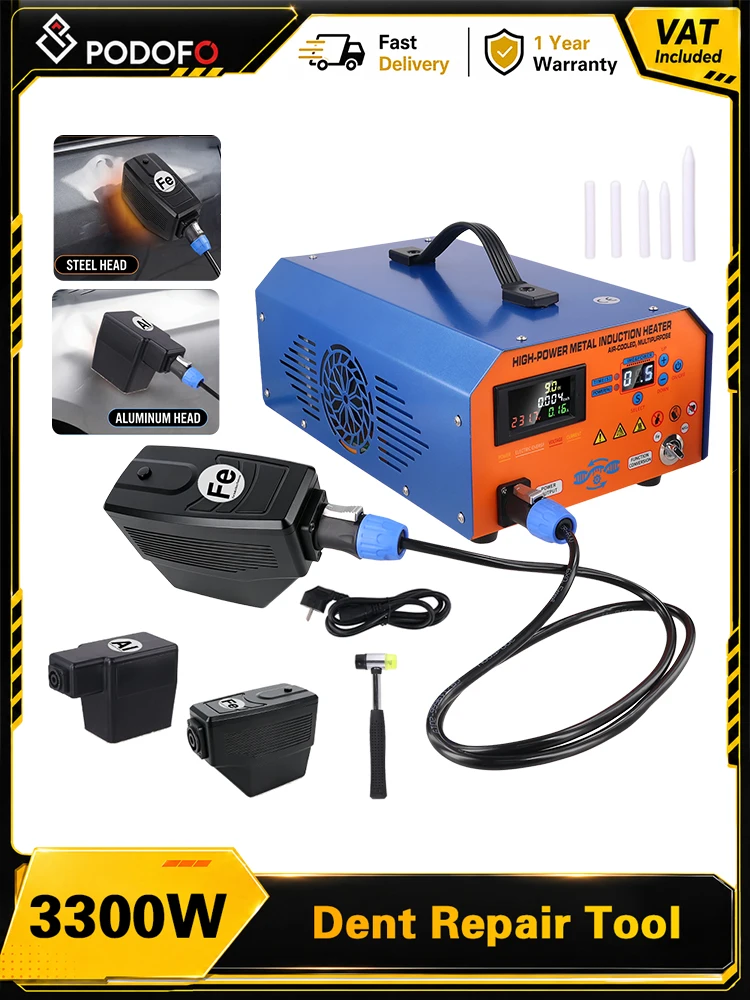 Podofo PDR-3.3KW elektromagnetische Induktions-Dellenreparaturmaschine, 2-in-1, für Stahl- und Aluminiumkarosserien, PDR-Dellenentferner, digitale Anzeige, flammenlose Induktionsheizung,