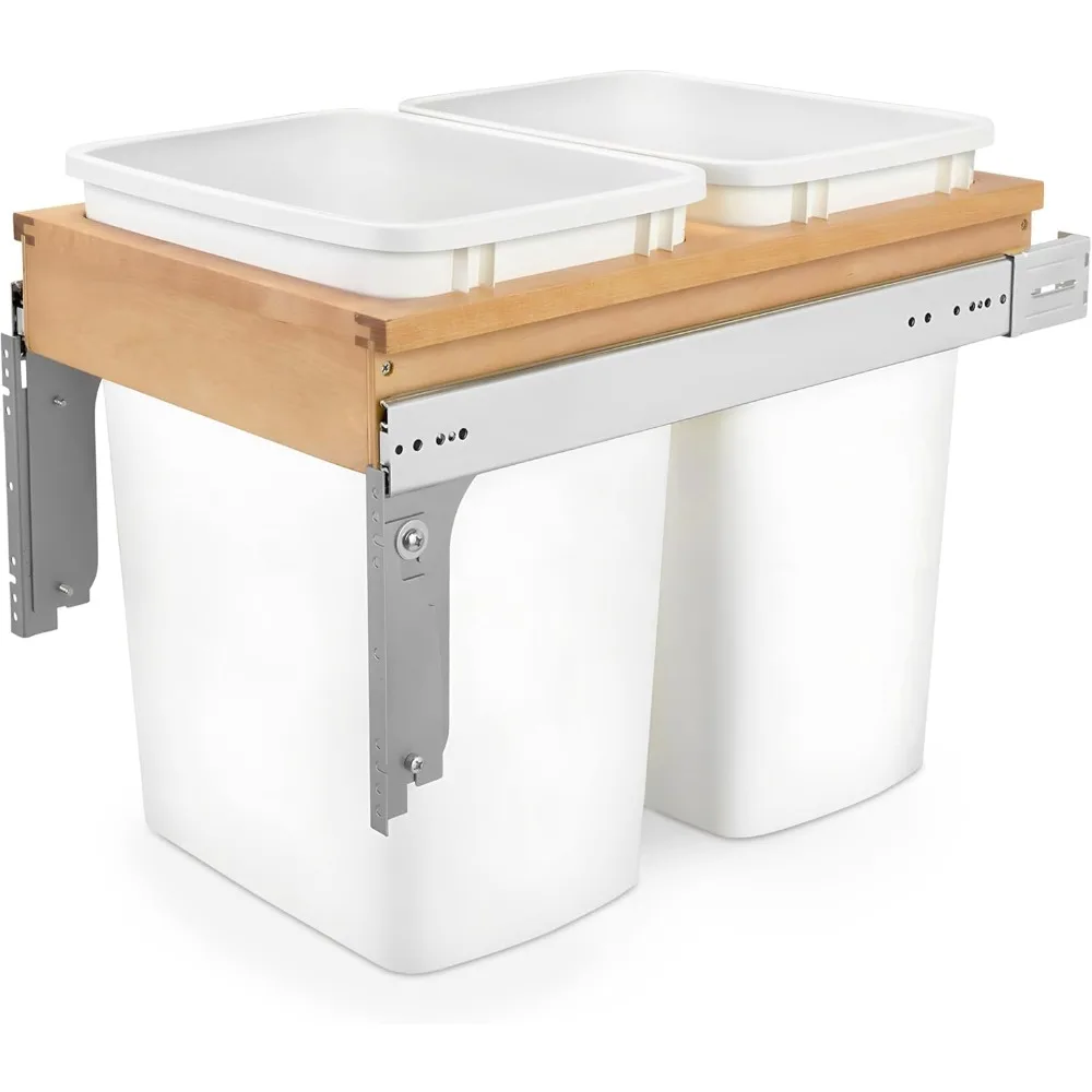 

Double Pullout Trash Can for Base Kitchen& Bathroom Cabinets, 35 Qt Wood Top Mount Garbage Bin, 15" x 1.5" Face-Frame