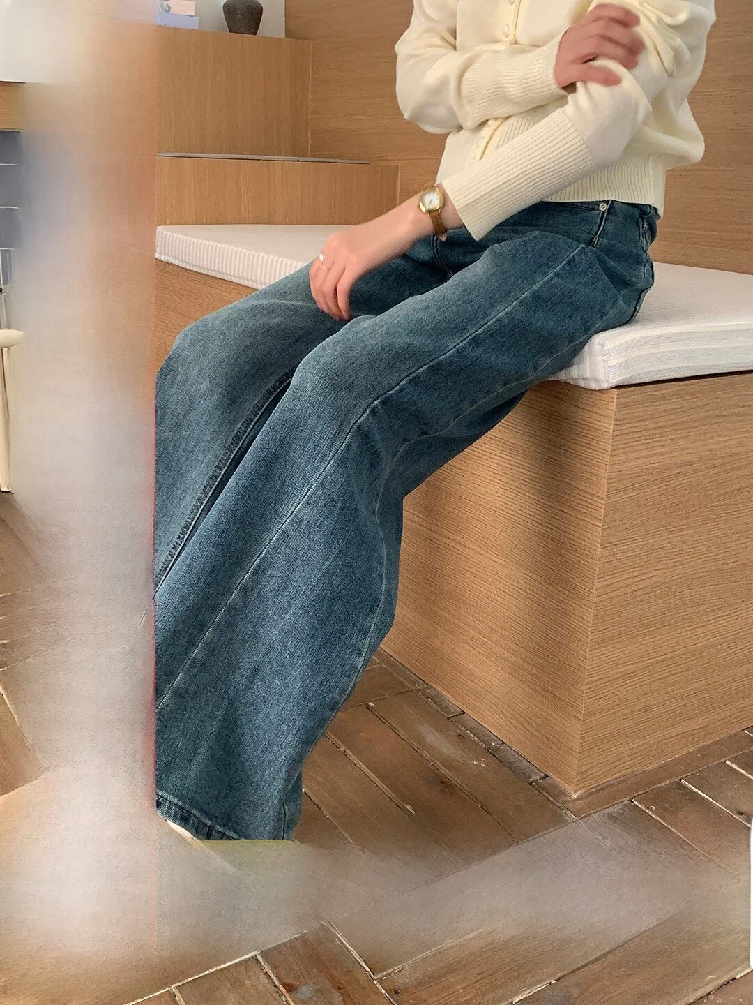 

Retro High Waist Straight Leg Micro Flared Jeans Women's Korean Style Summer Denim Pants High Waist Pocket Zipper Casual Pure...