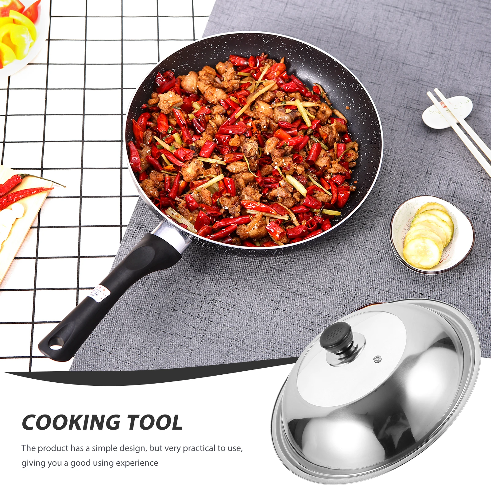 

Heat Insulation Handle Stainless Steel Pot Cover Universal Kitchen Gadget Easy to Clean Store Sturdy Pot Cover