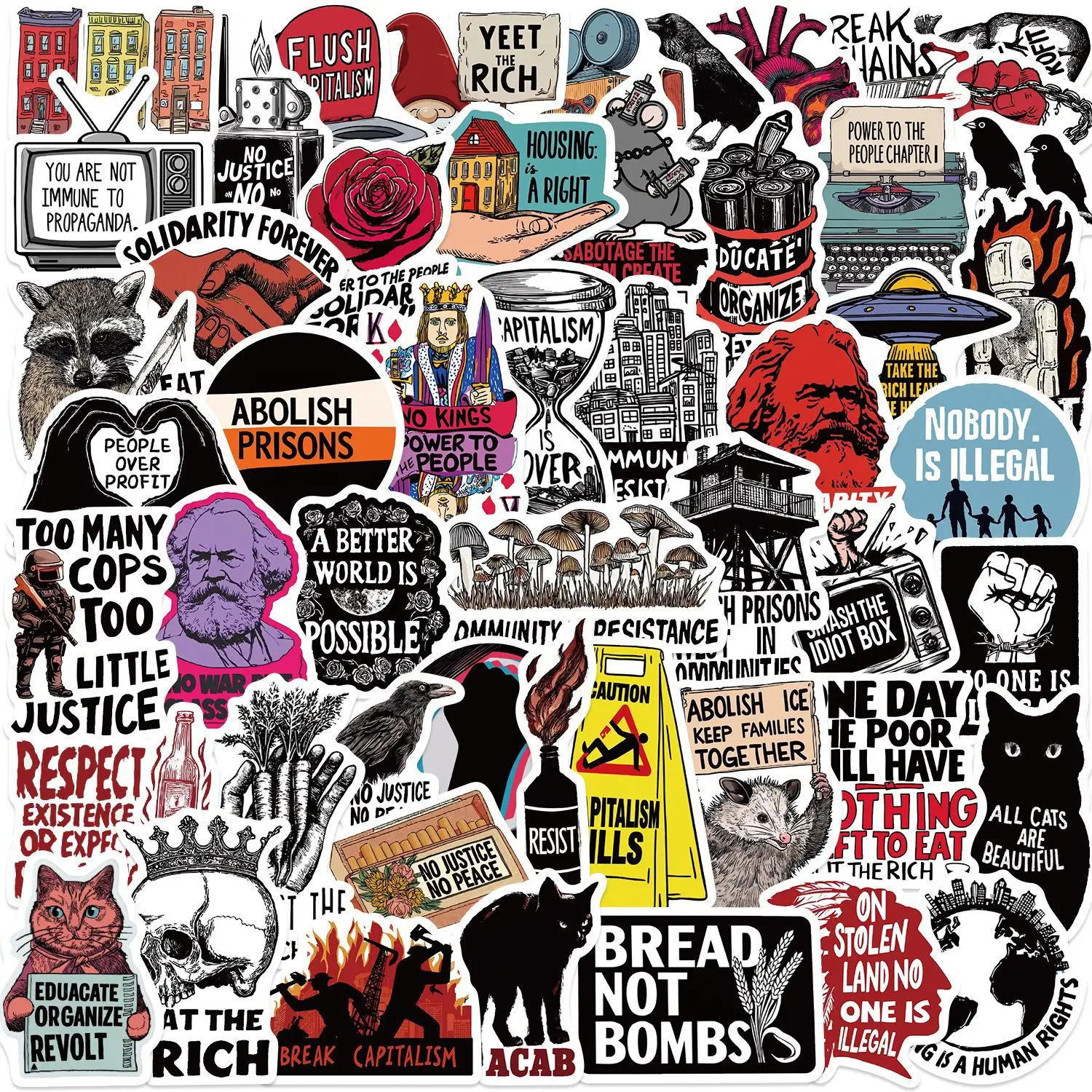 10/30/52Pcs Radicalism Stickers Radical Vinyl Waterproof for Laptop Phone Case Notebook Water Bottle DIY Stickers