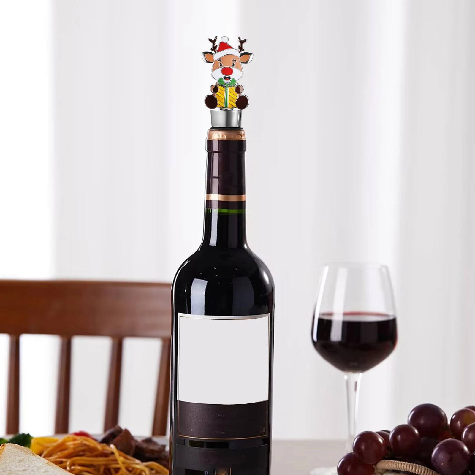 

4Pcs Christmas Wine Bottle Stoppers Decorative Holiday Sealing Plug Reusable Silicone Corker Festive Xmas Party Gift Set