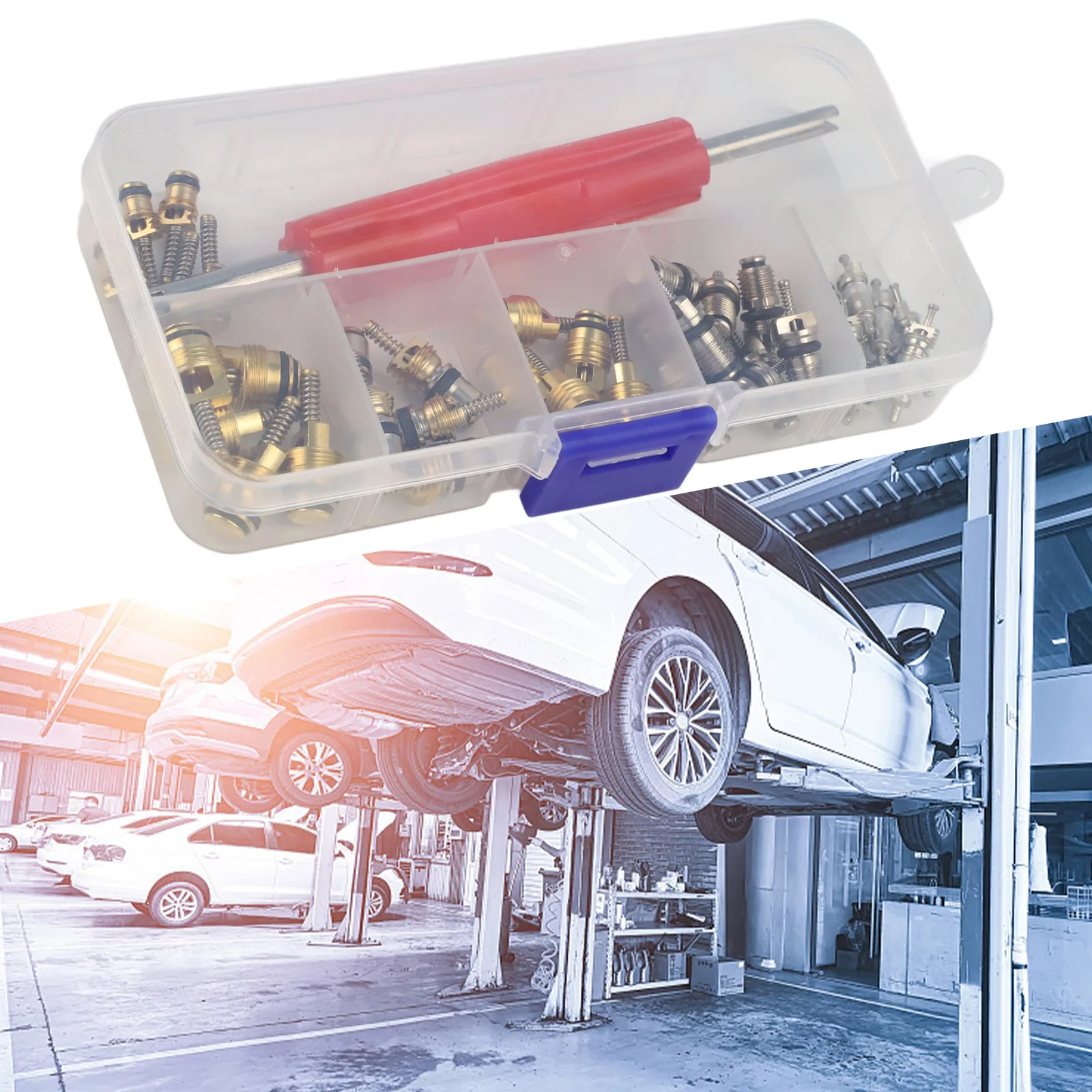 Automotive Air Conditioning Valve Core Repair Solution 102 Piece Kit for R12 and with Essential Tools for Repairs