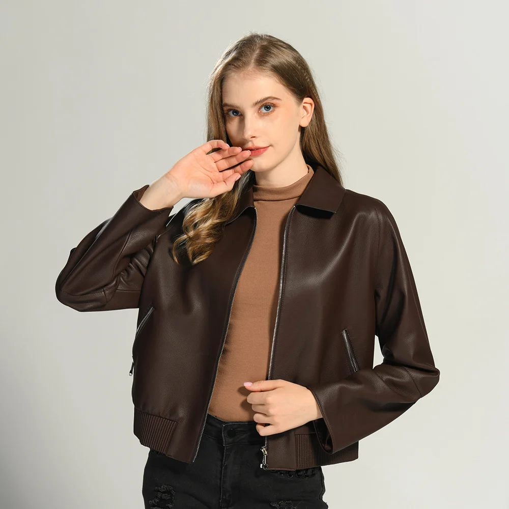 Jxwatcher-女性用本革シープスキンコート、折り返し襟ジャケット、女性用本革コート、秋のファッション、冬、新しい、2024