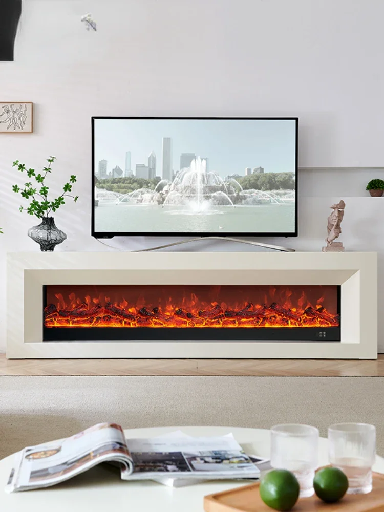 Fireplace 2/2.4M Modern Minimalist Fireplace TV Cabinet Home Heating Solid Wood Curio Cabinet French Background Wall