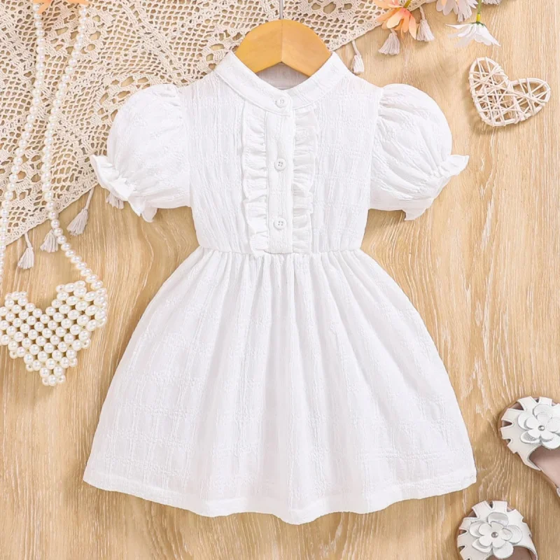 

Summer Cooling Puffy Sleeves Dress for Baby Girls Fashion Solid Color Casual Dress for Toddlers Newborn Loose Dress Beach Wear
