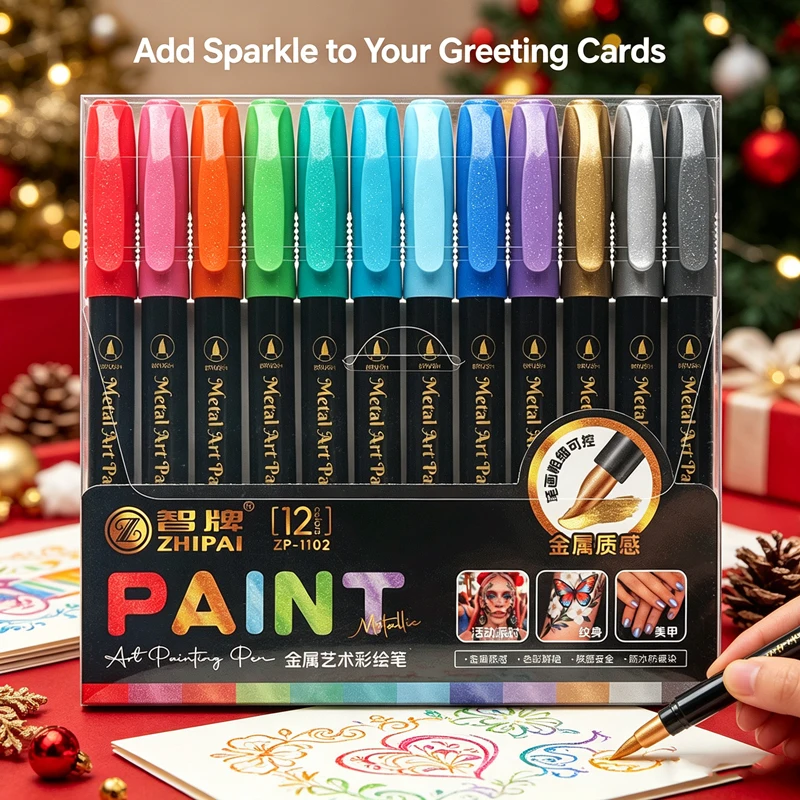 Marcadores de Pintura Metálica de 12 Colores, Rotuladores de Punta de Pincel para Pintar Uñas, Manualidades DIY en Piedras, Marcadores Permanentes para Graffiti