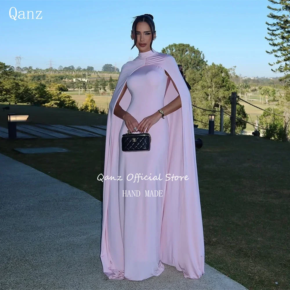 

Qanz Formal Evening Dresses Woman 2025 Pink Mermaid Cap Sleeves Elegant Dresses For Special Event Party Prom Gowns Customized