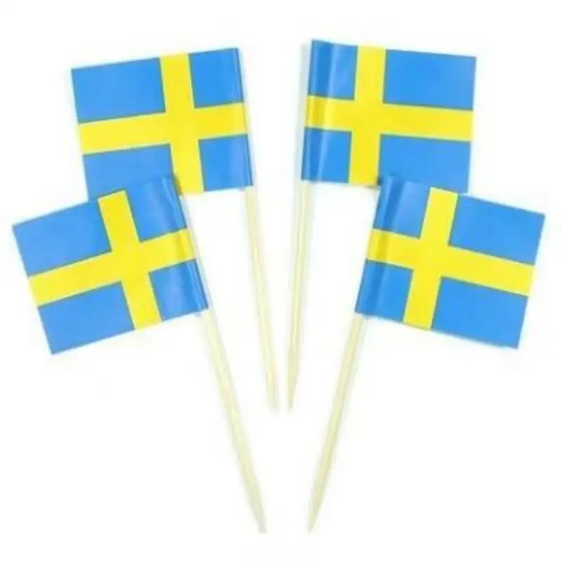 Lot of 50 Pcs Mini Wooden Sweden Toothpick Flag fruitpick for Decor  Party Fruit Pastry