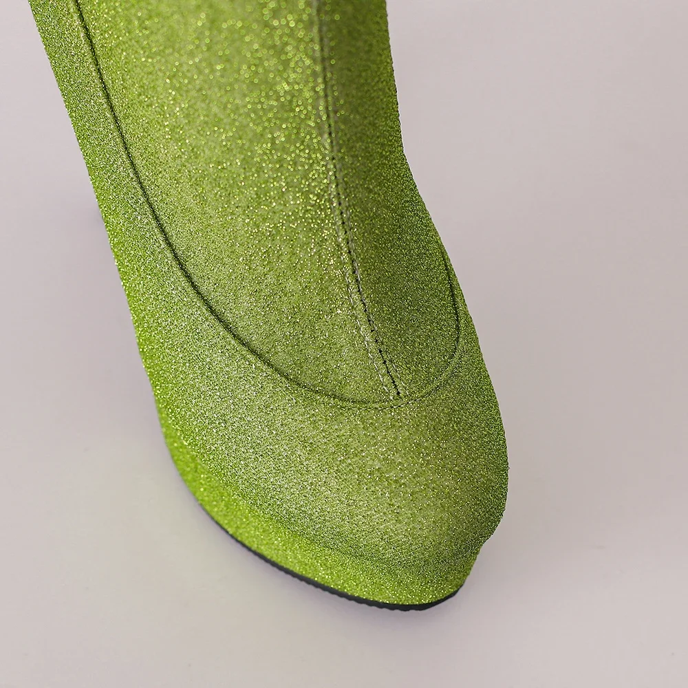New Winter Sexy Black Green Women Mid Calf Boots Platform High Heels Lady Dress Shoes Plus Small Big Size 13 33 43 47 50 view 4