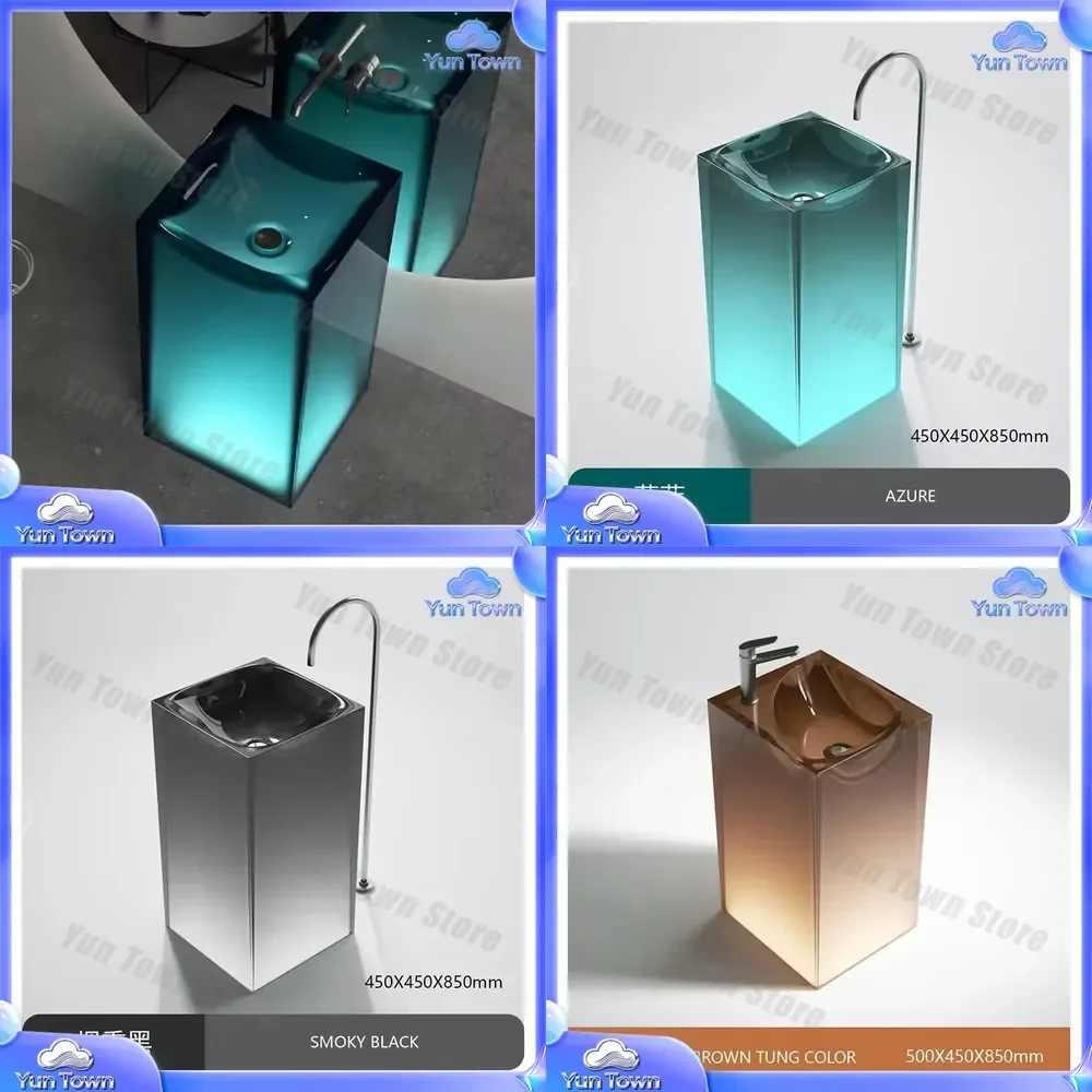 Floor-to-Ceiling Luminous Column Wash Basin for Italian Integrated Bathroom Design Transparent Resin Floor to Ceiling Vanity