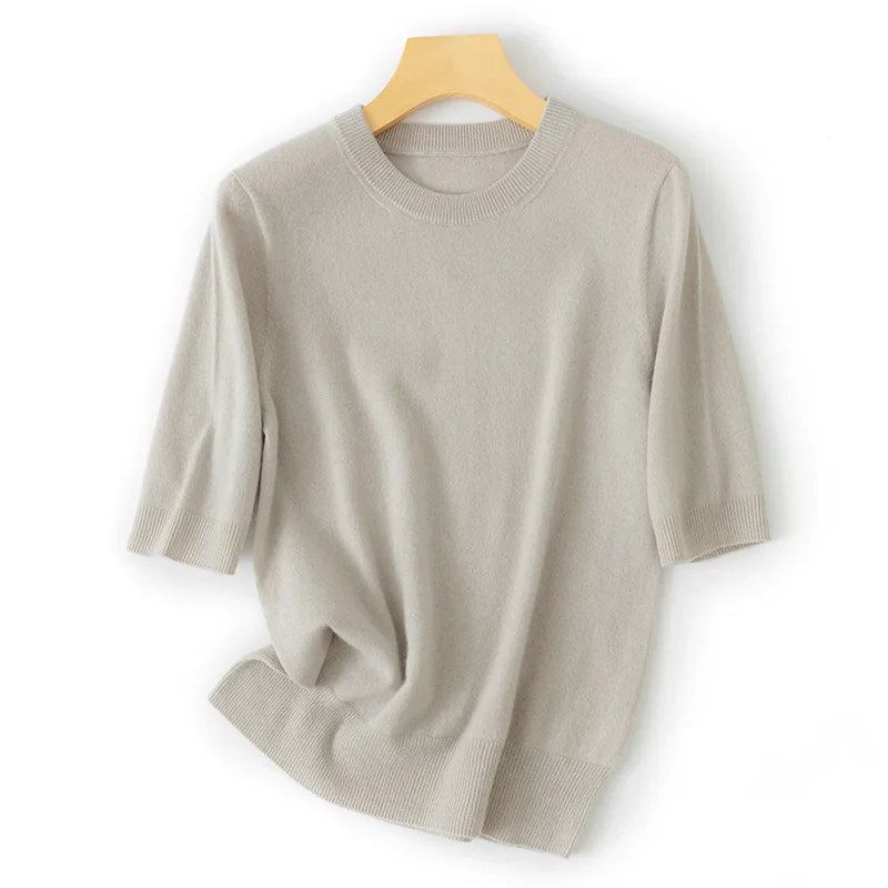 masigoch high-end autumn soft 100% cashmere seamless short sleeve sweater