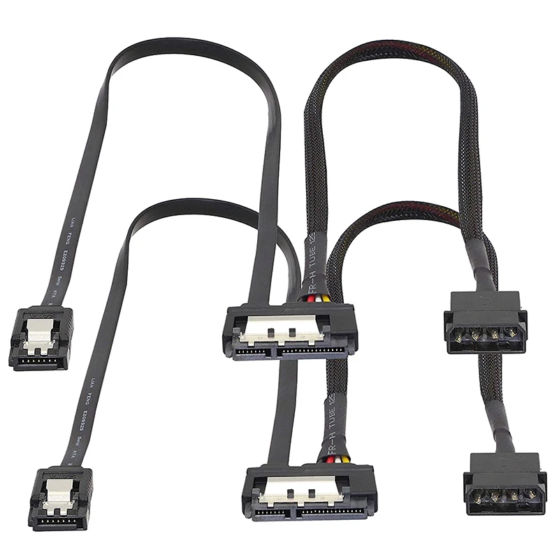 2 stuks SATA 6G datakabel, SATA Power 2-in-1 verlengsnoer, LP4 IDE naar SATA 15P vrouwelijk met seriële ATA III 7-pins vrouwelijk