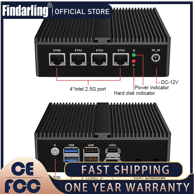 CPU 12th Gen Intel N100 Soft Router, 4x 2.5G i226-V LAN NVMe DDR5 ,Industrial Fanless Mini PC HD2.0, Firewall Pfsense OS