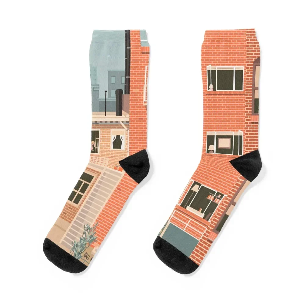 

Alfred Hitchcock's Rear Window Illustration by Burro Socks Toe sports football Rugby Socks For Women Men's