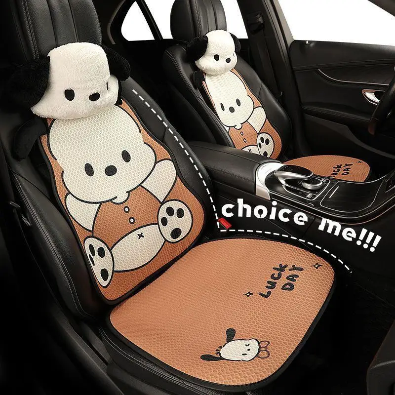 Kawaii Pochacco Car Seat Cushions Universal Flax Breathable Seat Cover Protector Mat Cute Interior Accessories for Women