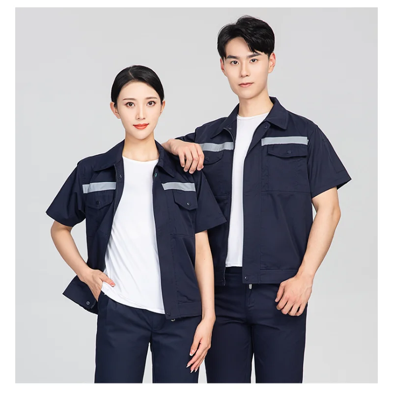Picture 6: Summer thin short-sleeved work clothes suit men's reflective strip labor protection clothing factory workshop work clothes