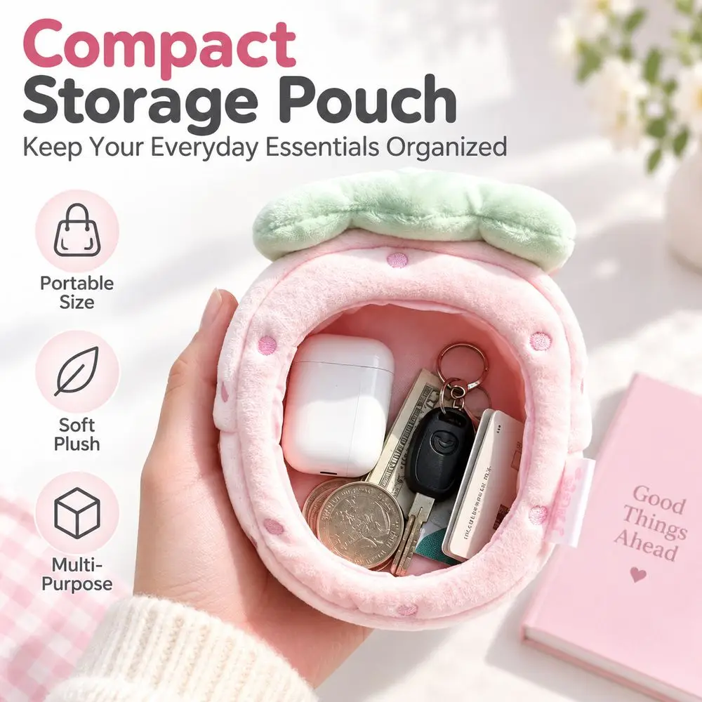 Gifts Doll Display Bag Strawberry Shape Clear Window Doll Carrying Pouch Pink Hanging Clip Strawberry Doll Bag Travel