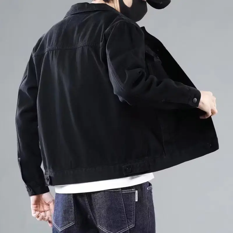 

Spring Autumn Men's Denim Jaet Casual Versatile Trendy INS Sle High Sensation Stand Fit Polyester Fiber Outerwear