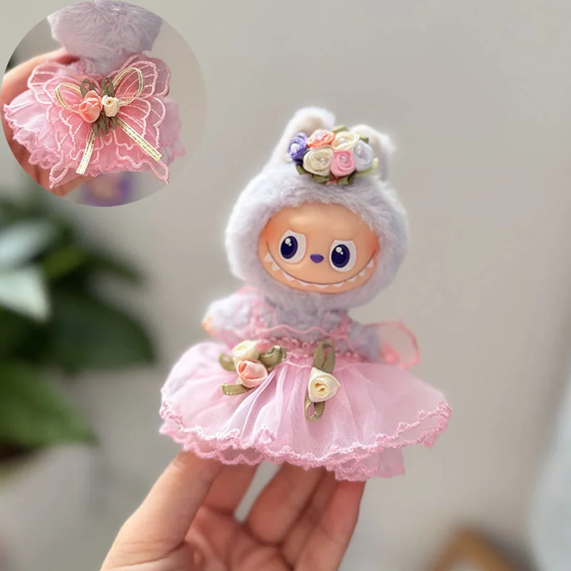 

Роскошное мини-свадебное платье для кукол Labubu V4 10 см, одежда в корейском стиле, романтическое свадебное платье, костюм с цветочной шляпой для Ladbubu 4,0