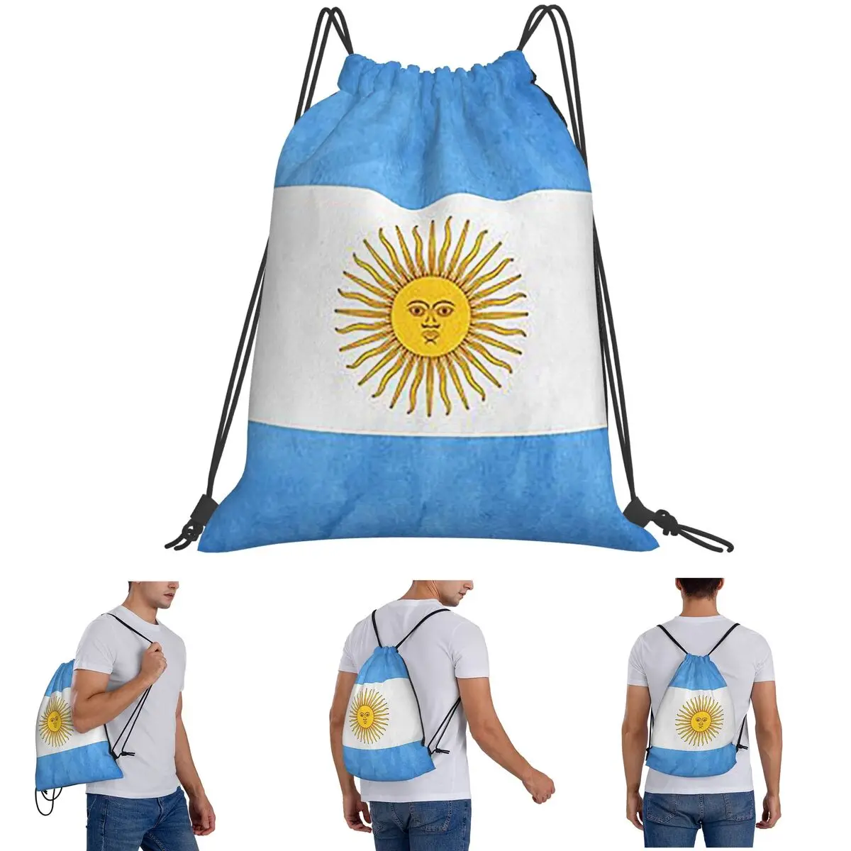 Argentina Argentinian Flag National Flag Of Argentina Backpacks Portable Drawstring Bundle Pocket Storage Bag Book Bags School