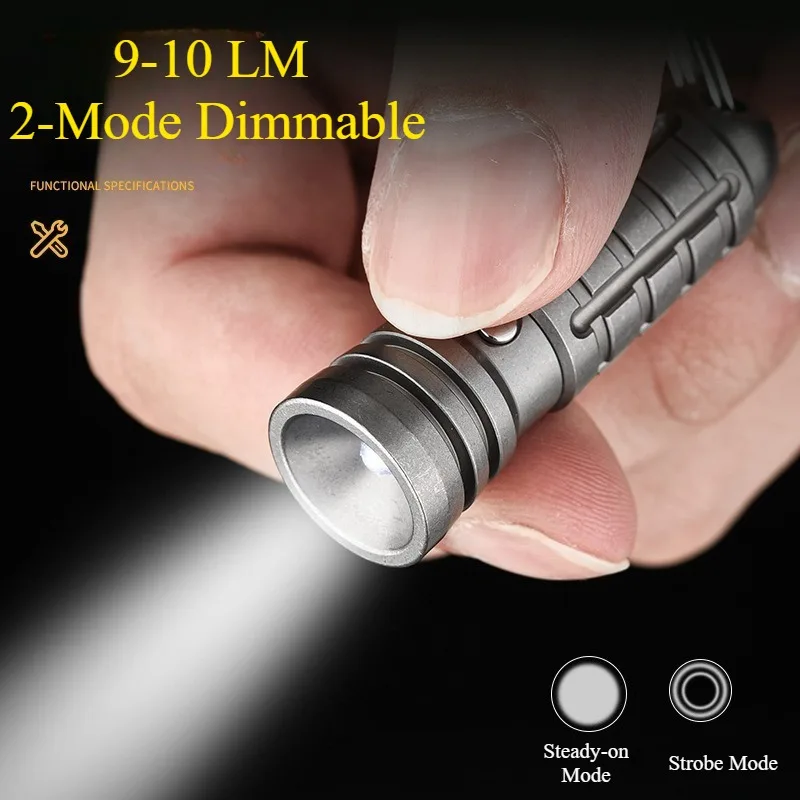 2‑in‑1 Titanium Alloy Mini LED Keychain Flashlight, Portable EDC Pocket Torch Multi‑Purpose Outdoor Survival Gear