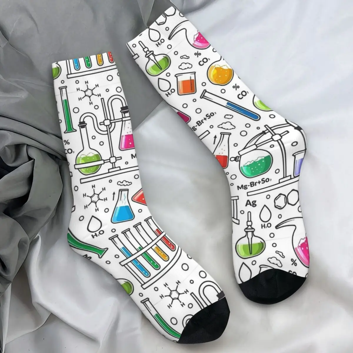 Chemistry Lab Science Equipment Pattern Stockings Design Korean Socks Anti Slip Socks Adults Men Skateboard Warm Soft Socks