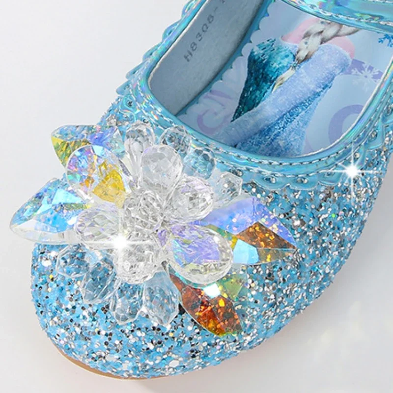 Disney Princess Crystal Shoes New Girls Single Shoes Frozen Aisha Sophia Rhinestones Shoes Performance Elegant Party Shoes