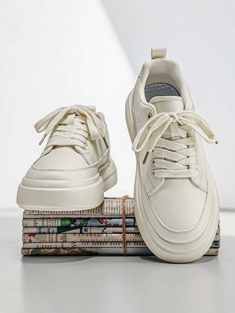 

Men's Summer Anti-Slip Casual Versatile Trendy White Shoes Youth Sports Thick Bottom Waterproof Leather Panel Shoes Xialu Brand