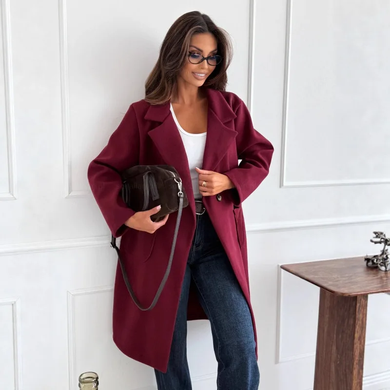 2025New Autumn Winter High Street Wool Jacket Fashionable Solid Color Loose Long Sleeve Single-breasted Cardigan Commuter Jacket