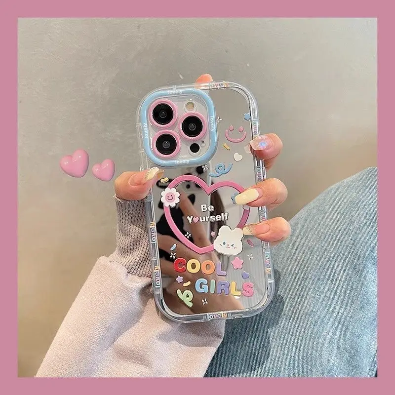 Cool Girls Cute Phone Case For iPhone 16 15 14 13 12 11 Pro Max XS XR Max 7 8 Plus Y2K Tidal Current Mirror Face Phone Cover