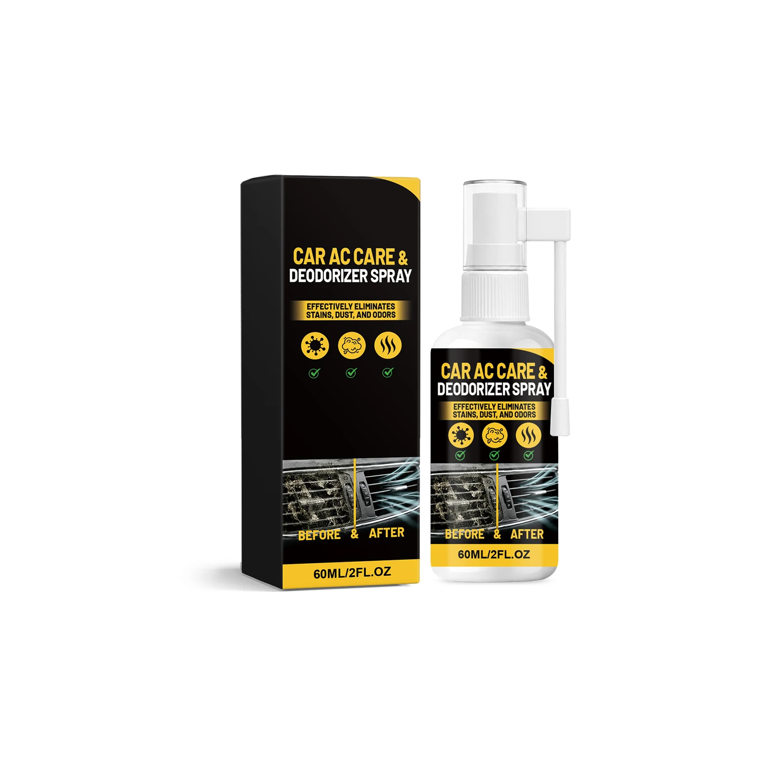 Car Air Conditioner Freshener Spray, Daily AC Cleaning for Vehicle, Remove Bad Odors, Natural Long Lasting Scent, No Disassembly, Convenient Auto Aircon Cleaner