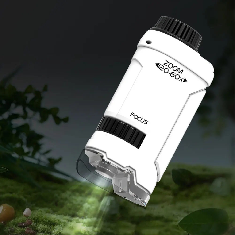 60-120X Handheld Microscope Pocket Microscope with LED Light High Definition Children Microscope for Observation Learning ﻿