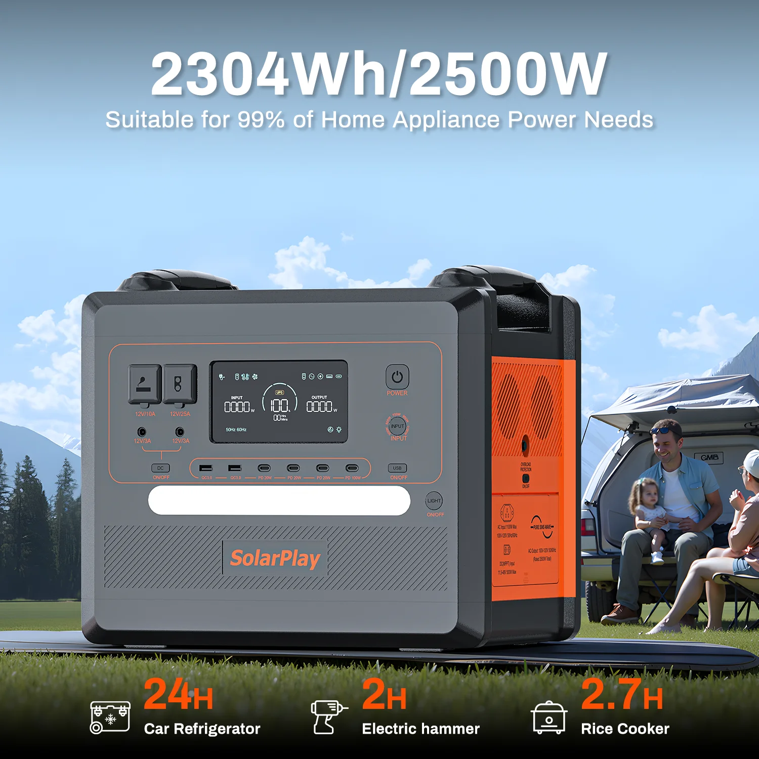 

Safer Outdoor Home 2500W Lfp Power Station Portable Solar Battery 2304Wh With Hand Cart