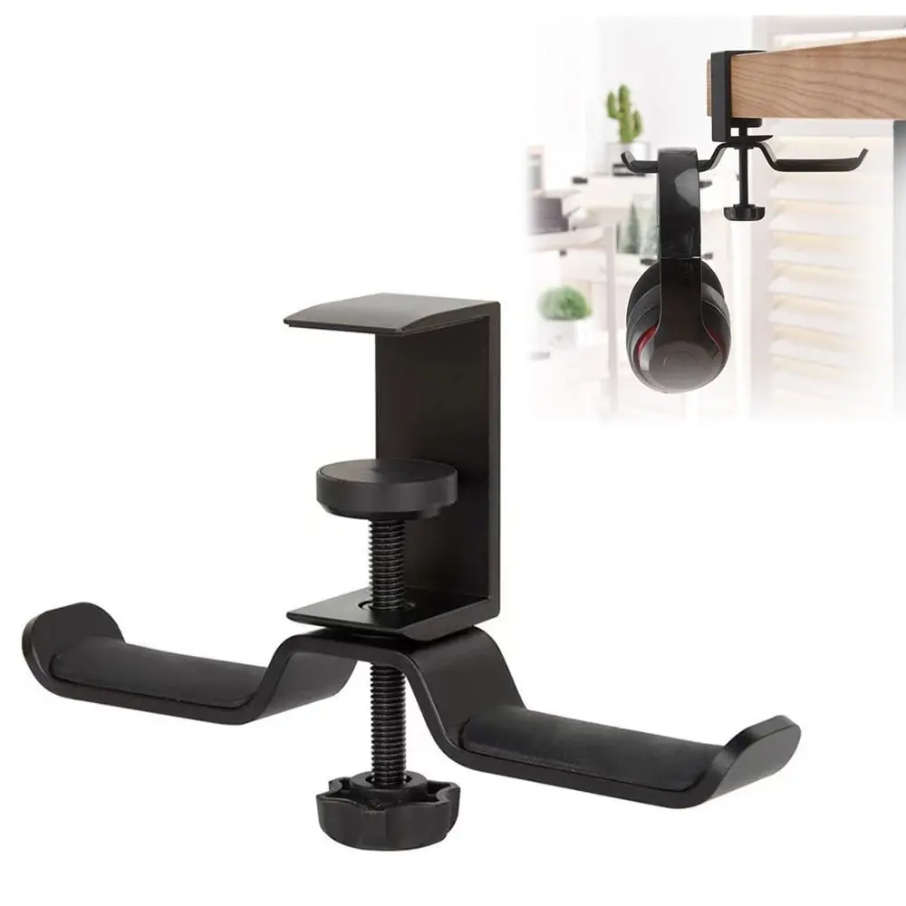 

Aluminum Alloy Headphone Stand Double Hook Under Desk Earphone Bracket Hanger 2 in 1 Desktop Mount Headset Rack Holder
