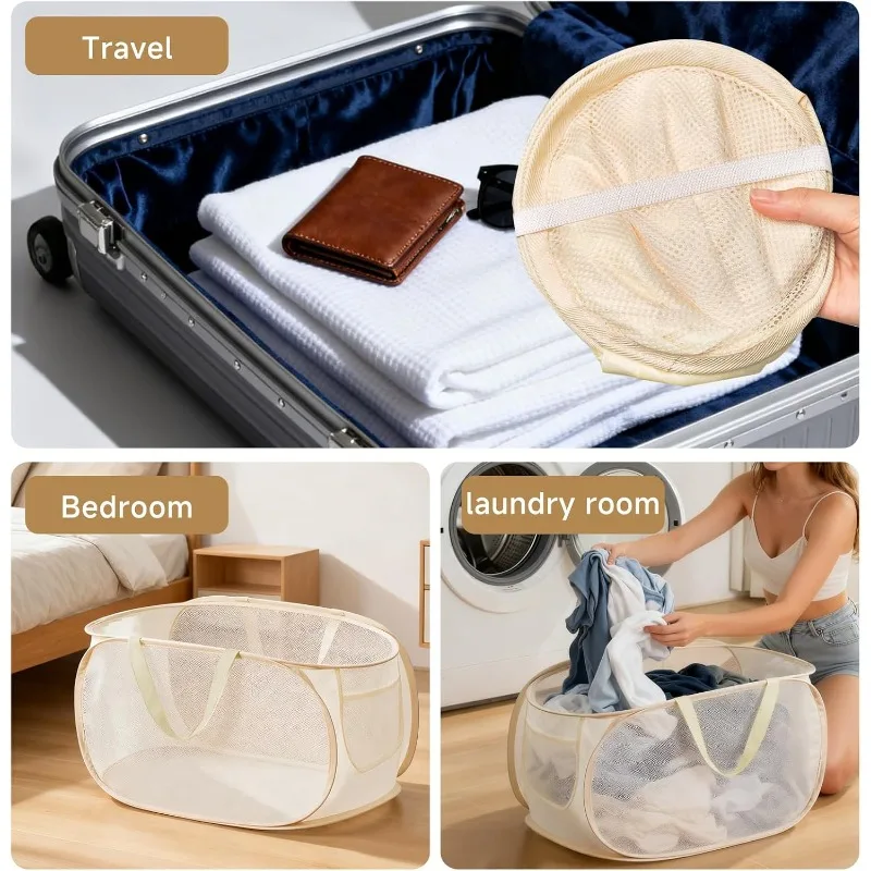 70L Foldable Laundry Baskets with Handles, Pop Up Laundry Basket Large Capacity, Foldable and Portable for Laundry, Home, Dorm