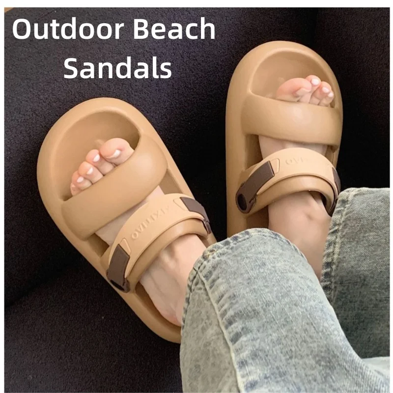 

Outer Double Strap Sandals Slippers Men and Women Summer Street Style Non-slip Soft Thick Bottom Sandals ins Tide Beach Sandals