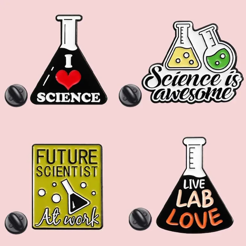 Science Experiment Enamel Pins I Love Science Brooches Lapel Badges Chemical Supplies Funny Creative Jewelry Gift for Friends