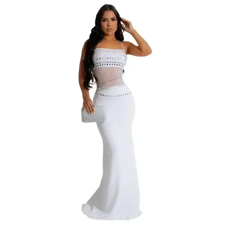 

2025 African Party Evening Dresses for Women Summer Africa Sleeveless Rhinestone Long Maxi Bodycon Dress Dashiki African Clothes
